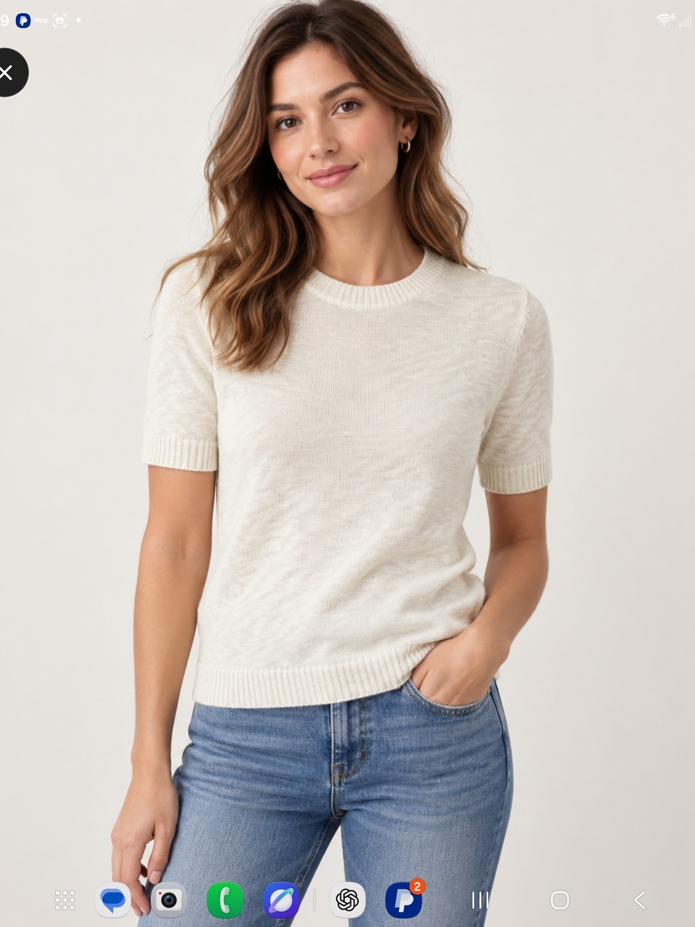 J. Crew Short-Sleeve Crewneck Sweater in Off-White